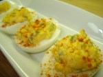 Four Devilled Eggs on a plate